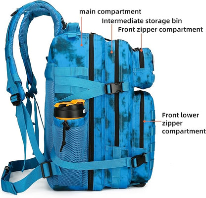 45L Tactical Assault Backpack 3 day assault pack with Molle Waterproof backpack Rucksack for Tactical Backpacks (Blue water pattern)