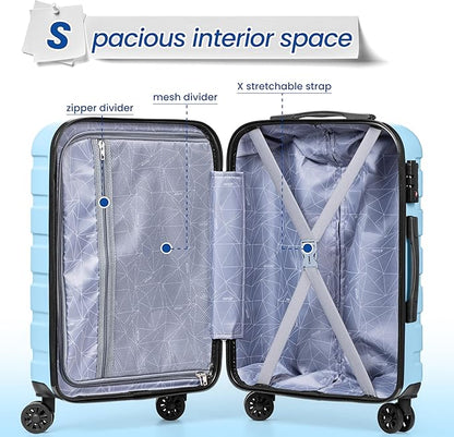 AnyZip Luggage Sets 3 Piece Hardshell Suitcase Set PC ABS Lightweight Travel Suitcases with 4 Double Spinner Wheels TSA Lock 20 24 28 Inch Light Blue