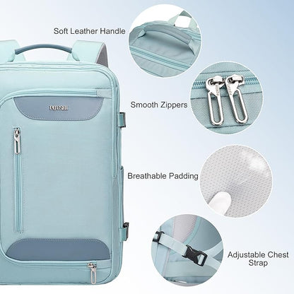 PIJUSHI Travel Backpack for Women Flight Approved Carry on Bag 16 inch Laptop Personal Item Daypack with Shoe Compartment(PE038 Blue)