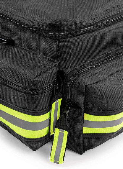 Scherber First Responder Fully-Stocked Professional Essentials EMT/EMS Trauma Kit | HSA/FSA Approved | Reflective Bag w/8 Zippered Pockets & Compartments & 200+ First Aid Supplies - Black