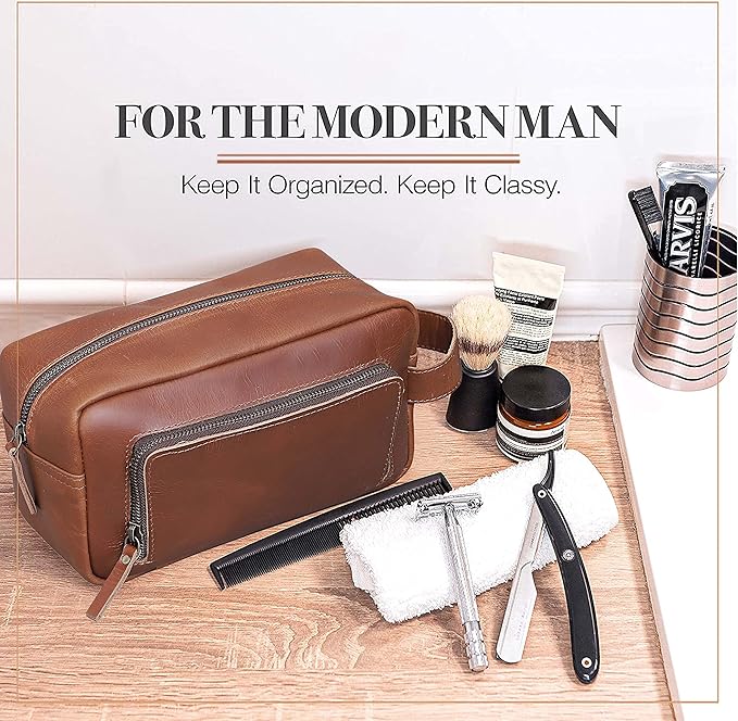 cuero Men's Toiletry Bag Leather Travel Toiletry Bag Dopp Kit for Men Shaving Bag for Travel Accessories 101 YEAR QUALITY REPLACEMENT WARRENTY