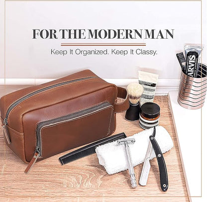 cuero Men's Toiletry Bag Leather Travel Toiletry Bag Dopp Kit for Men Shaving Bag for Travel Accessories 101 YEAR QUALITY REPLACEMENT WARRENTY