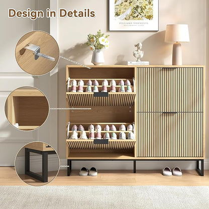 Shoe Storage Cabinet for Entryway with 4 Flip Drawers,Narrow Shoe Rack Cabinet,Hidden Slim Shoe Storage Freestanding Shoe Organizer Cabinet for Entryway, Hallway