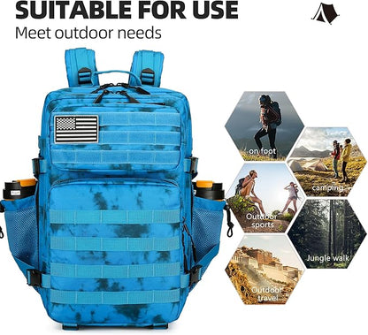 45L Tactical Assault Backpack 3 day assault pack with Molle Waterproof backpack Rucksack for Tactical Backpacks (Blue water pattern)