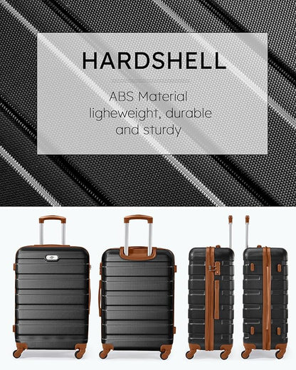 Suitour Luggage 3 Piece Sets Hard Shell Luggage Set with Spinner Wheels, TSA Lock, 20 24 28 inch Travel Suitcase Sets (Black Brown)