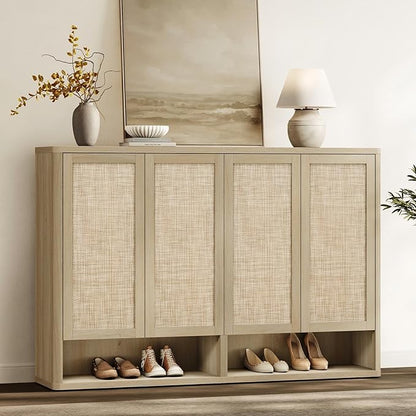 SICOTAS Rattan Shoe Storage Cabinet - Modular Shoe Cabinets with Door Tall Large Shoe Cabinet Storage for Entryway - 65.6" Wide Modular Cabinet for Hallway, Living Room