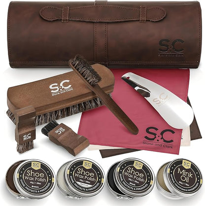 Stone and Clark Original Shoe Polish & Care Kit - Leather Shoe Shine Kit for Men & Women