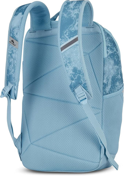 High Sierra Swoop Backpack, Lightweight Bookbag, Large Main Compartment + External Accessory Pockets, Separate Laptop Pocket, Dual Water Bottle Pockets, Fits most 17” Laptops, 30L Capacity, Blue Waves