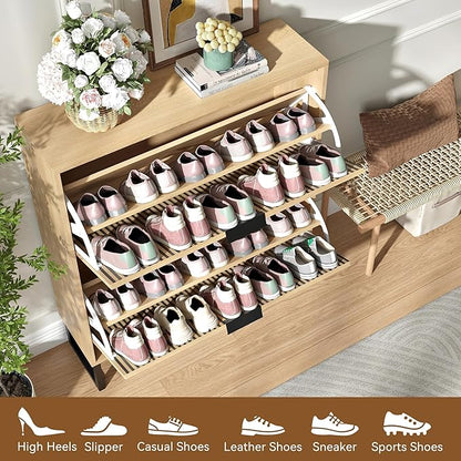Shoe Storage Cabinet for Entryway with 2 Flip Drawers,Narrow Shoe Rack Cabinet,Hidden Slim Shoe Storage Freestanding Shoe Organizer Cabinet for Entryway, Hallway