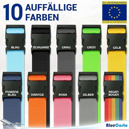 Luggage Straps for Suitcases - TSA Approved - Blue, 4 PK - Premium Nylon Belts for Suitcase, Briefcase & Travel Bag - Adjustable Strap Length 46" - 78"