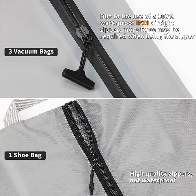 4 Set Vacuum Bags for Travel, Professional Reusable Organizer Bag with IPX8 Waterproof Zipper, Compression Bag for Suitcases, Durable Seal Space Saver Bags (with pump)