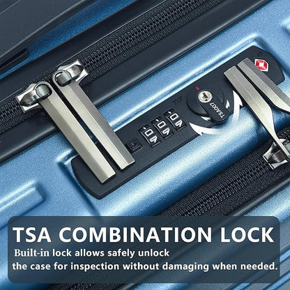 TydeCkare 20 Inch Carry On Luggage with Front Pocket, 21.65 * 15.35 * 7.87" Suitable for Airplane Overhead Bin, 34L Lightweight PC+ABS Hardshell with YKK Zipper, TSA Lock Approved, Ice Blue