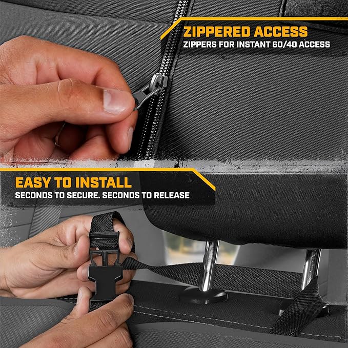 CAT Gray Rear Seat Cover for Cars, SUVs & Small Trucks – Heavy-Duty Oxford Canvas – 60/40 Split Bench Protector – Durable Back Seat Cover for Pets, Travel & Daily Use – Car & Truck Interior Accessory