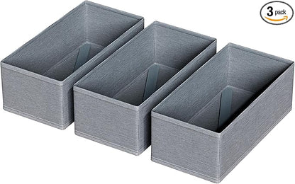 3 PACK Drawer Organizer Clothes，drawer Divider， Dresser Drawer Storage for Sock, Underwear, Bra，Panties，Belt, Tie, Stockings, Leggings & Accessories (Grey)