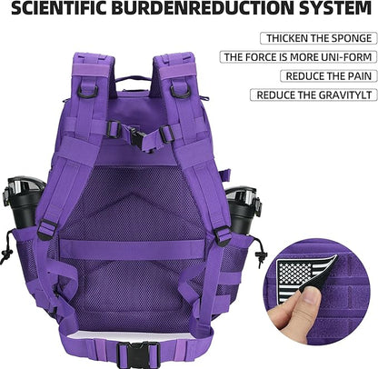 45L Tactical Assault Backpack 3 day assault pack with Molle Waterproof backpack Rucksack for Tactical Backpacks (Purple)