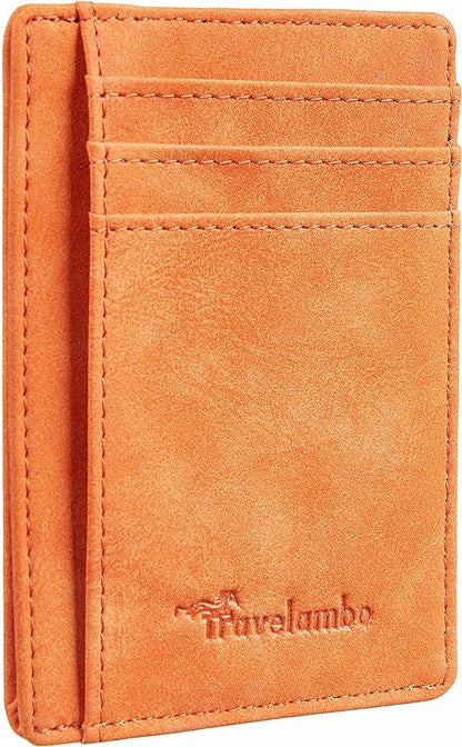 Travelambo Slim Wallet Front Pocket Minimalist Leather RFID Blocking Medium Size