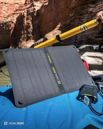 Goal Zero Venture 35 Portable Charger Power Bank with Nomad 10 Solar Panel Kit 9600mAH 18W USB-C Power Delivery Port, 2 USB Outputs IP67 Rating 50 Lumens Flashlight