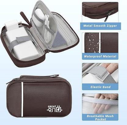 Electronics Organizer,Travel Cord Organizer Pouch, Portable Cable Organizer Bags, Waterproof Electronic Accessories Storage Case for Cables, Cords, Charger, Phone (Single Layer-Small-Brown)