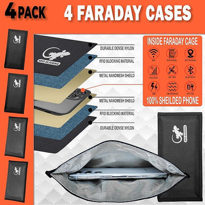 4 Faraday Bag Anti-Tracking GPS RFID Car Key Signal Blocker Wallet Shielding Pouch Protective Case for Cell Phone Car Key FOB, Data Privacy, Electronic Device Security (4 PACK - BLACK AND GRAY)