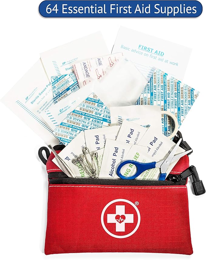 Swiss Safe 2-in-1 First Aid Kit for Car, Travel & Home, Businesses - Bonus Mini Kit for Medical Emergency Aid, Survival, Camping - 64 Piece, 10 Pack