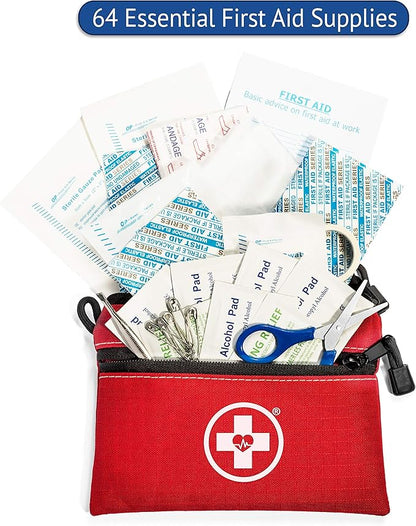 Swiss Safe 2-in-1 First Aid Kit for Car, Travel & Home, Businesses - Bonus Mini Kit for Medical Emergency Aid, Survival, Camping - 64 Piece, 25 Pack