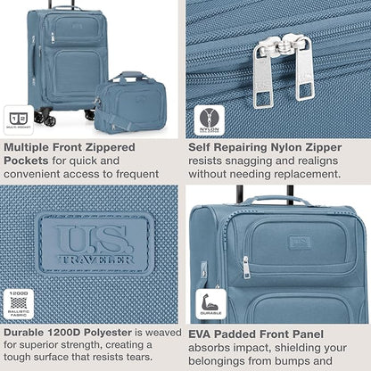 U.S. Traveler Rio Lightweight Softside Rolling Carry-on Suitcase, 4-Wheel Single, Light Blue