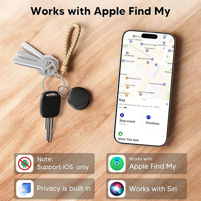 2025 Air Tracker Tags-4 Pack 5.3 Smart Bluetooth Tracker Tag Work with Apple Find My (iOS Only) Key Finder Item Locator for Keys, Luggage,Wallet, Backpack, Pets,etc. (Black, 4 Pack)
