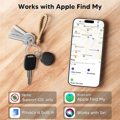 2025 Air Tracker Tags-4 Pack 5.3 Smart Bluetooth Tracker Tag Work with Apple Find My (iOS Only) Key Finder Item Locator for Keys, Luggage,Wallet, Backpack, Pets,etc. (Black, 4 Pack)