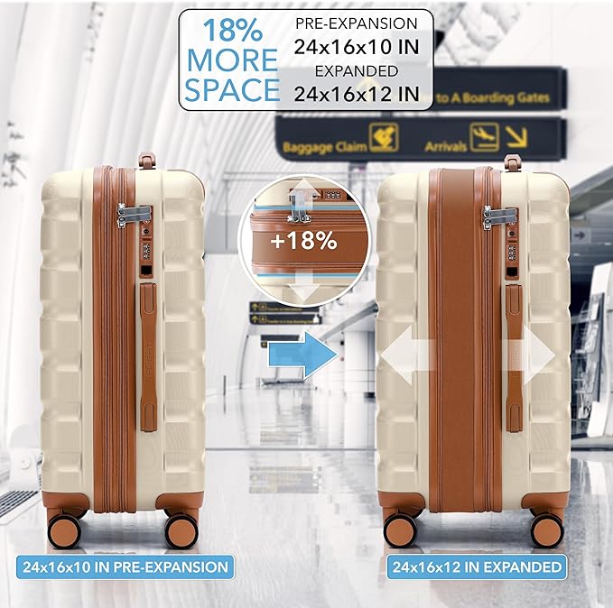 Flight Knight 24x16x10 Expandable Carry On Suitcase Hardside TSA Lock USB C Lightweight Luggage Silent Double Spinner Wheels Maximum Overhead Carry-On Bag For Virgin & South West Approved Airlines