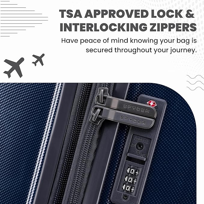 Spyder Rails Expandable Hardside Upright Suitcase with 360° Spinner Wheels, TSA Approved Lock (Navy, Carry-On)