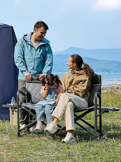 TIMBER RIDGE Double Camping Chair Portable Loveseat, Heavy Duty Folding Camp Couch, 2 person Director Chairs with Cup Holder for Outdoor Lawn Tailgates Picnic Sports Soccer Games Supports 600 lbs Grey