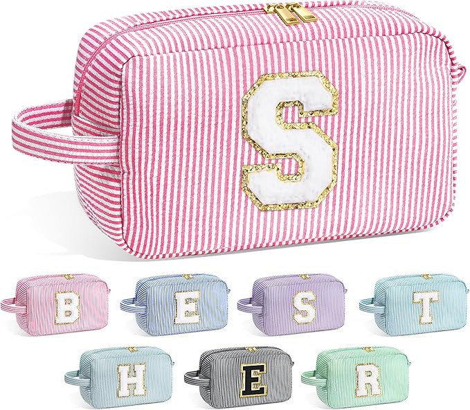 YOOLIFE Birthday Gifts for 6 7 8 9 10 11 12 13 14 15 Year Old Girl, Daughter Gifts, Teen Girl Gifts Trendy Stuff, Initial Makeup Bag, Pink S
