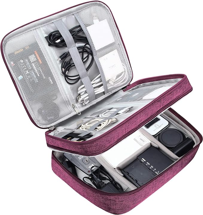 SELLYFELLY Electronic Bag Travel Cable Accessories Bag Waterproof Double Layer Electronics Organizer Portable Storage Case for Cable, Cord, Charger, Phone, Adapter, Power Bank, Kindle, Hard Drives