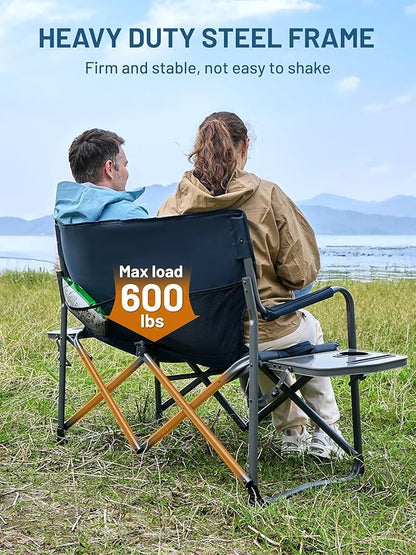 TIMBER RIDGE Double Camping Chair Portable Loveseat, Heavy Duty Folding Camp Couch, 2 person Director Chairs with Cup Holder for Outdoor Lawn Tailgates Picnic Sports Soccer Games Supports 600 lbs Blue