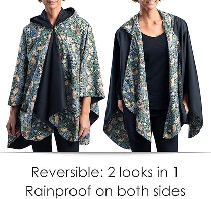 RainCaper Womens Rain Cape Poncho Coat Jacket with Hood Reversible Gorgeous Ultrasoft