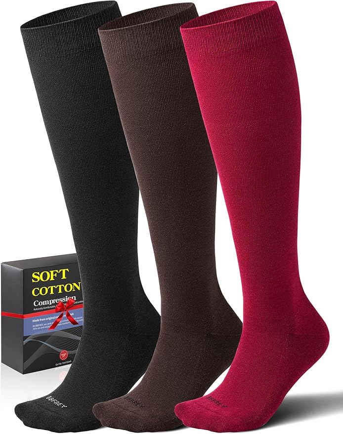 Soft Cotton Compression Socks for Women Men 20-30mmHg - Knee High Support for Circulation, Nurses, Pregnancy, Travel