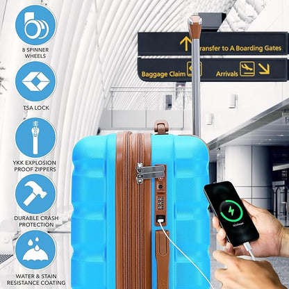 Flight Knight 24x16x10 Expandable Carry On Suitcase Hardside TSA Lock USB C Lightweight Luggage Silent Double Spinner Wheels Maximum Overhead Carry-On Bag For Virgin & South West Approved Airlines