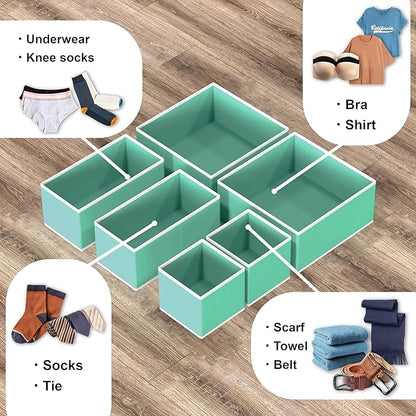 SIMPLE HOUSEWARE Foldable Drawer Organizer for Clothes/Underwear/Panty/Onesie Stocking Bin, Set of 12, Turquoise