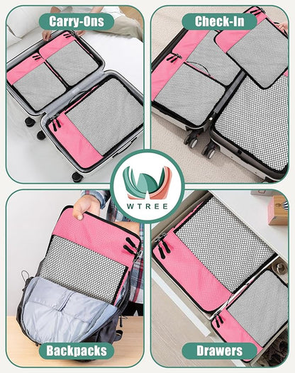 4-Piece Packing Cubes Travel Accessories Set for Suitcases - Luggage Organizer Bags with Double Zipper - Mesh Top - Large - Pink