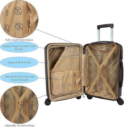 World Traveler VentureX Airline Approved 2-Piece Carry-On Luggage Set – Lightweight Hardside Polycarbonate Suitcase with Spinner Wheels - Brown