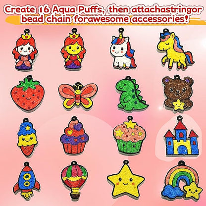 Aqua Puffs 3D Art Kit for Kids, Stocking Stuffers – Mess-Free Paint by Number Crafts with Princesses & Unicorns, DIY Color & Inflate Activity Set, Creative Travel Toy & Gift for Girls & Boys Ages 4-10