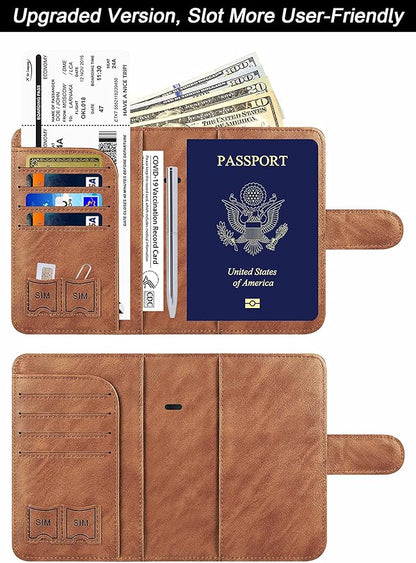 Airtag Passport Holder Cover Wallet Travel Essentials Leather Rfid Blocking Case Vacation Luggage Must Haves Travel Accessories for Men Women (117#Brown)