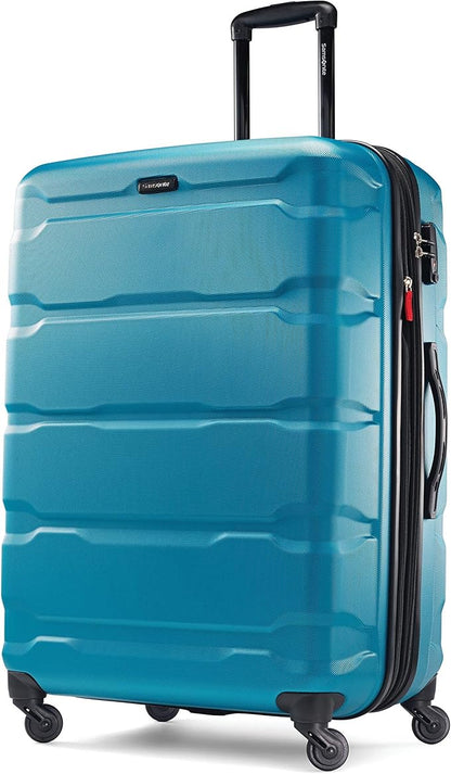 Samsonite Omni PC Hardside Expandable Luggage with Spinner Wheels, Caribbean Blue, Checked-Large 28-Inch