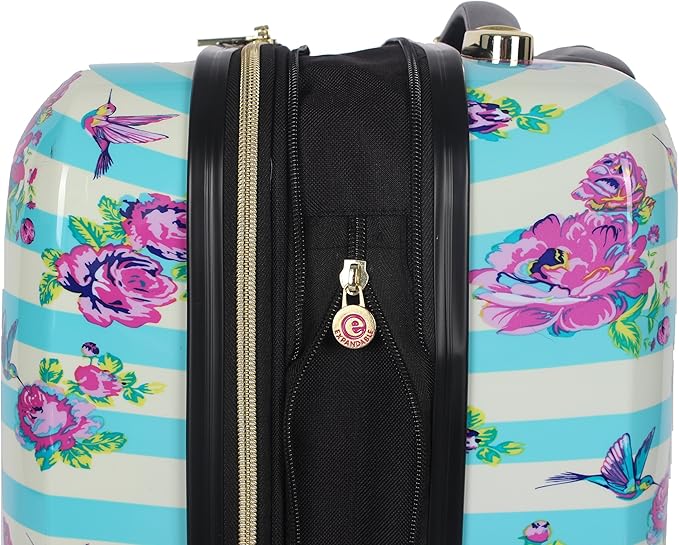 Betsey Johnson 26 Inch Checked Luggage Collection - Expandable Scratch Resistant (ABS + PC) Hardside Suitcase - Designer Lightweight Bag with 8-Rolling Spinner Wheels (Stripe Floral Hummingbird)