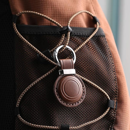 Genuine Leather AirTag Keychain Holder - Compatible with Apple AirTag Holder Keychain, Secure Hidden Air Tag Case Cover Key Chain Ring Fob Accessories (Dark Brown)