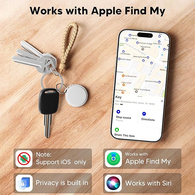 2025 Air Tracker Tags-2 Pack 5.3 Smart Bluetooth Tracker Tag Work with Apple Find My (iOS Only) Key Finder Item Locator for Keys, Luggage,Wallet, Backpack, Pets,etc. (White, 2 Pack)