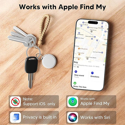 2025 Air Tracker Tags-2 Pack 5.3 Smart Bluetooth Tracker Tag Work with Apple Find My (iOS Only) Key Finder Item Locator for Keys, Luggage,Wallet, Backpack, Pets,etc. (White, 2 Pack)