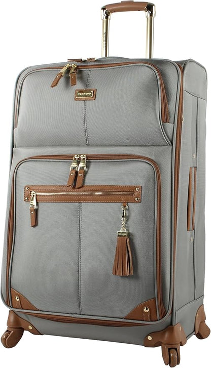 Steve Madden Designer Luggage - Checked Large 28 Inch Softside Suitcase - Expandable for Extra Packing Capacity - Lightweight Bag with Rolling Spinner Wheels (Harlo Gray)