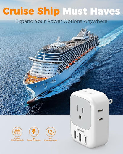 TESSAN 2 Prong to 3 Prong Outlet Adapter 2 Pack, US to Japan Plug Adapter with 4 Outlets 3 USB (1 USB-C), Outlet Adaptor US to Japan China Mexico Philippines Canada Peru Thailand Vietnam