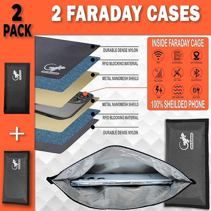 Faraday Bag Anti-Tracking GPS RFID Car Key Signal Blocker Wallet Shielding Pouch Protective Case for Cell Phone Car Key FOB, Data Privacy, Electronic Device Security (2 Pack - Black and Gray)